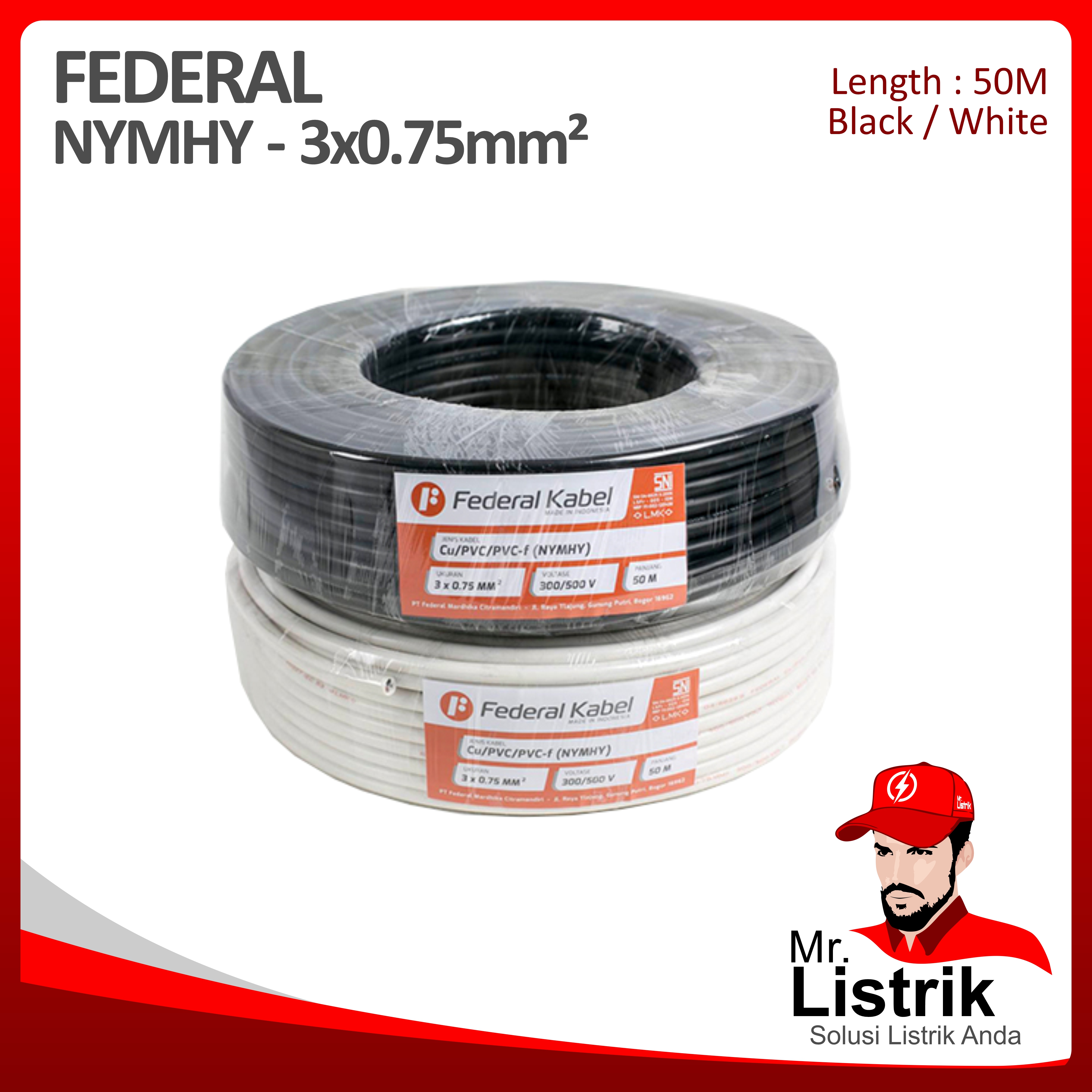 Kabel NYMHY Federal 3x0.75 mm² @50 Mtr