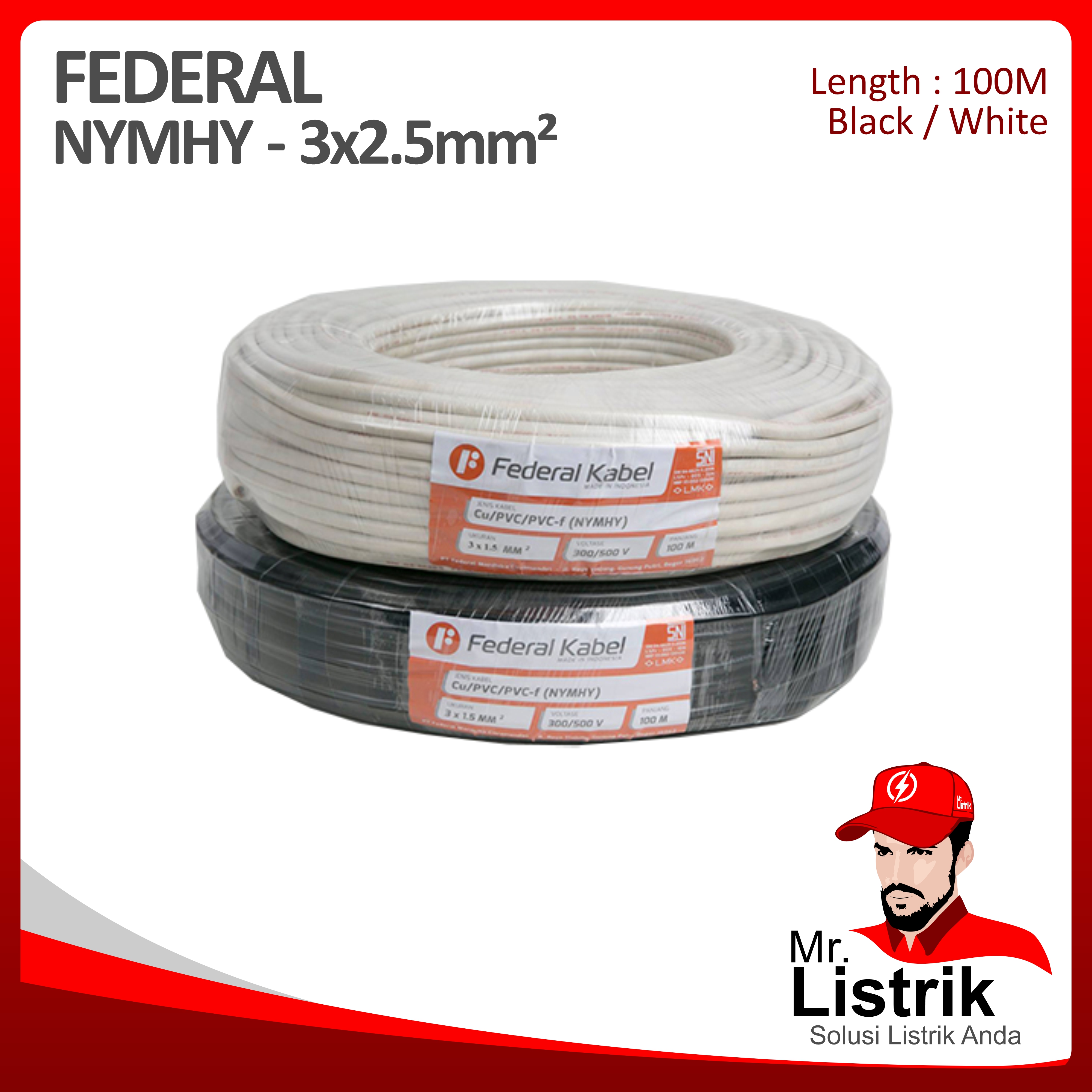 Kabel NYMHY Federal 3x2.5 mm² @100 Mtr