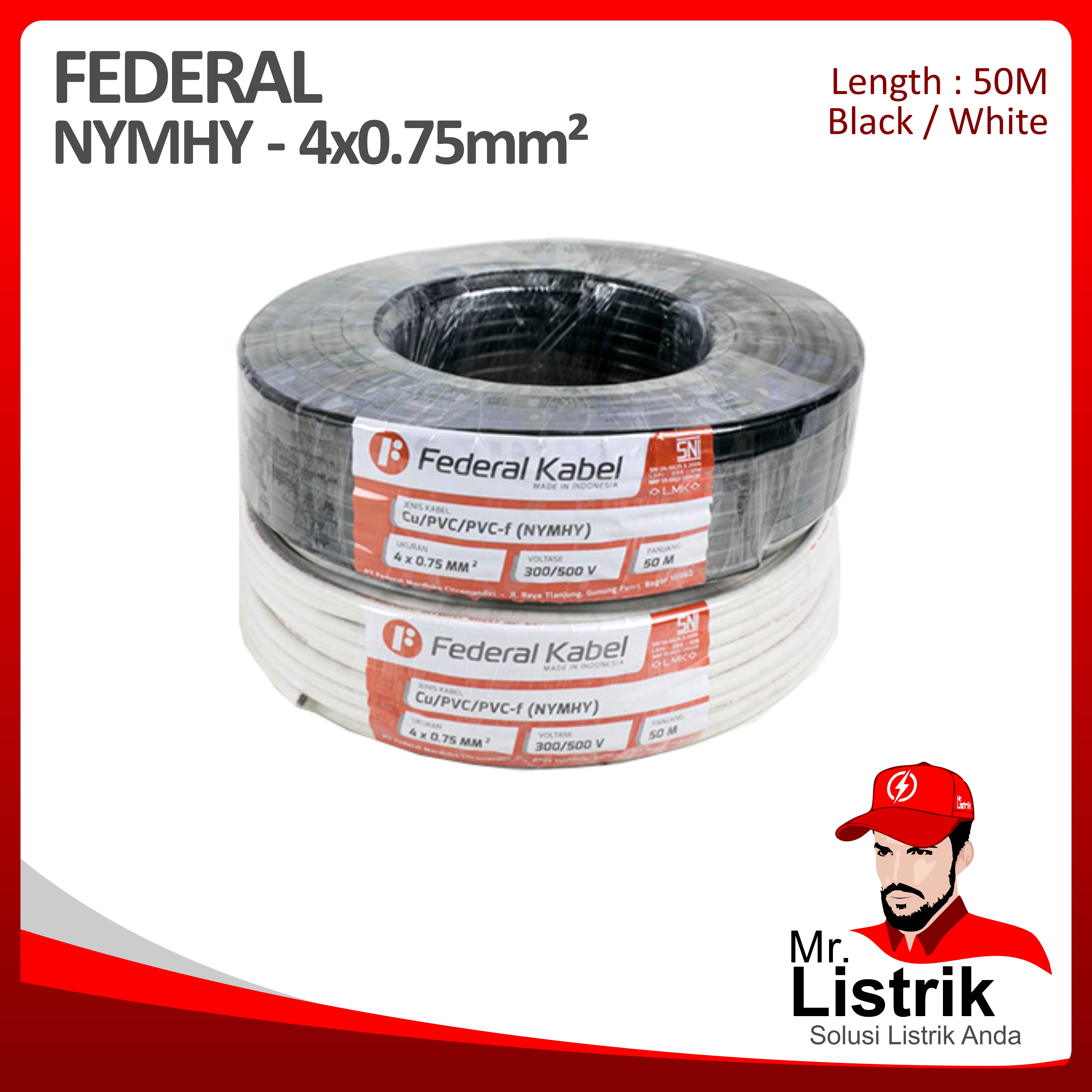 Kabel NYMHY Federal 4x0.75 mm² @50 Mtr