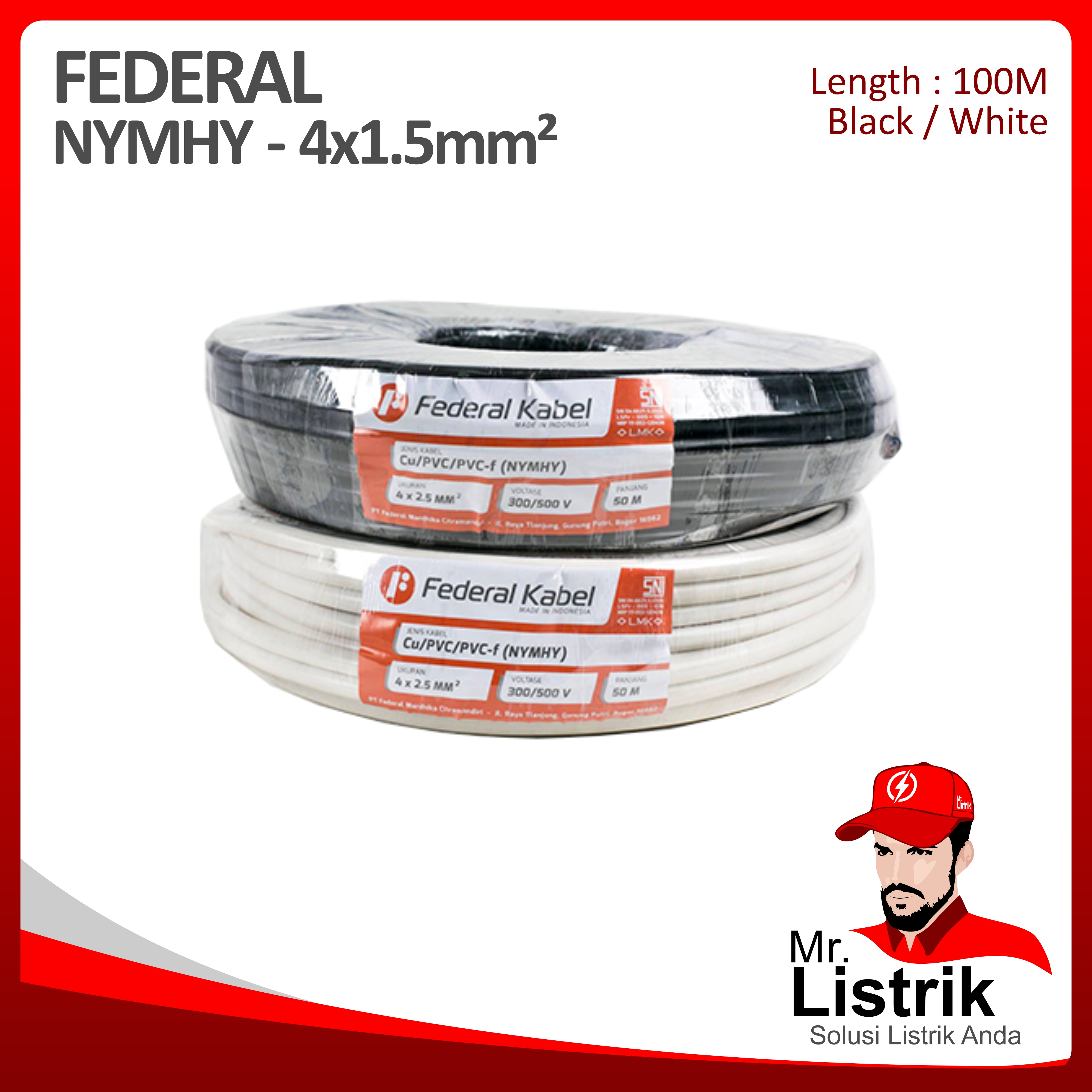 Kabel NYMHY Federal 4x1.5 mm² @100 Mtr