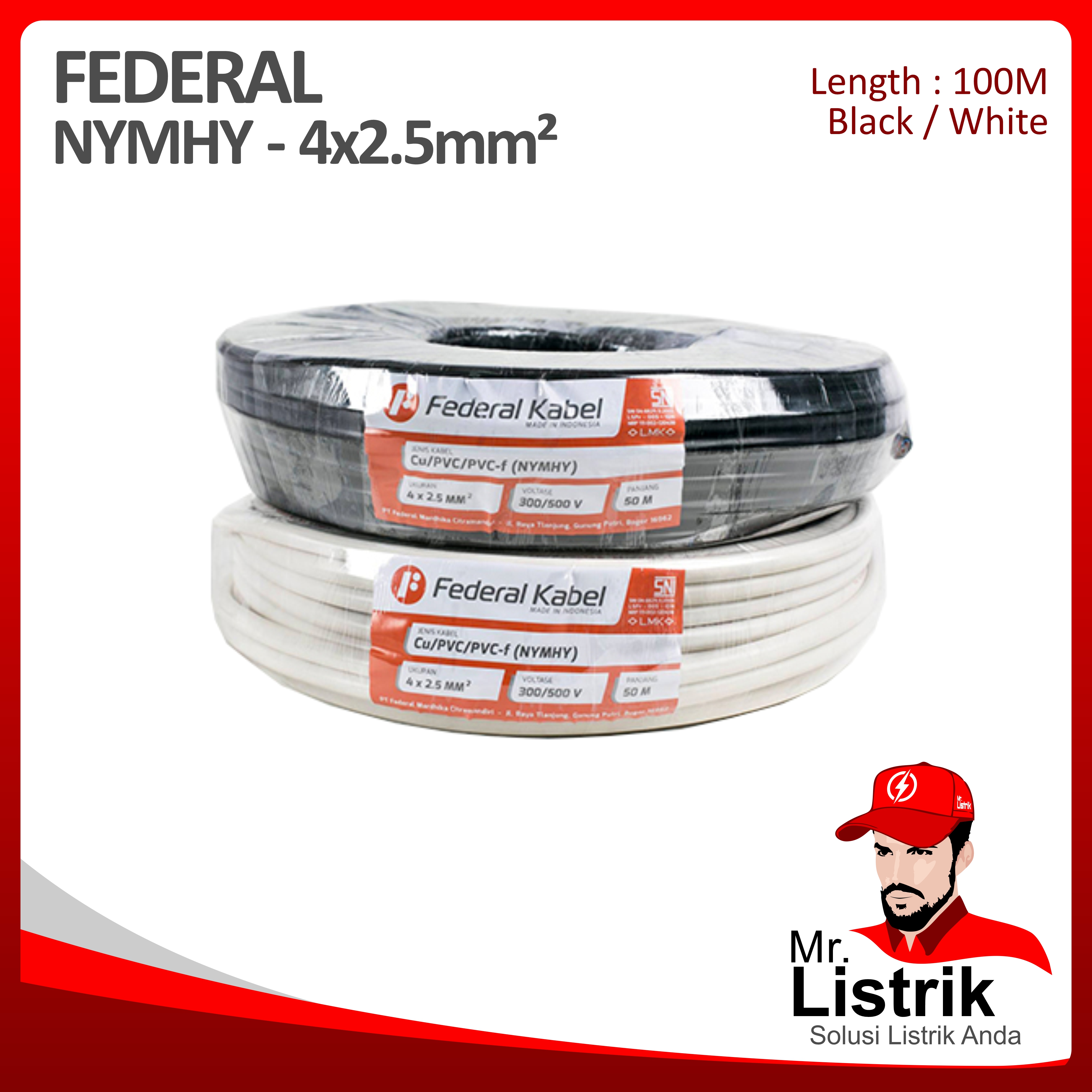 Kabel NYMHY Federal 4x2.5 mm² @100 Mtr