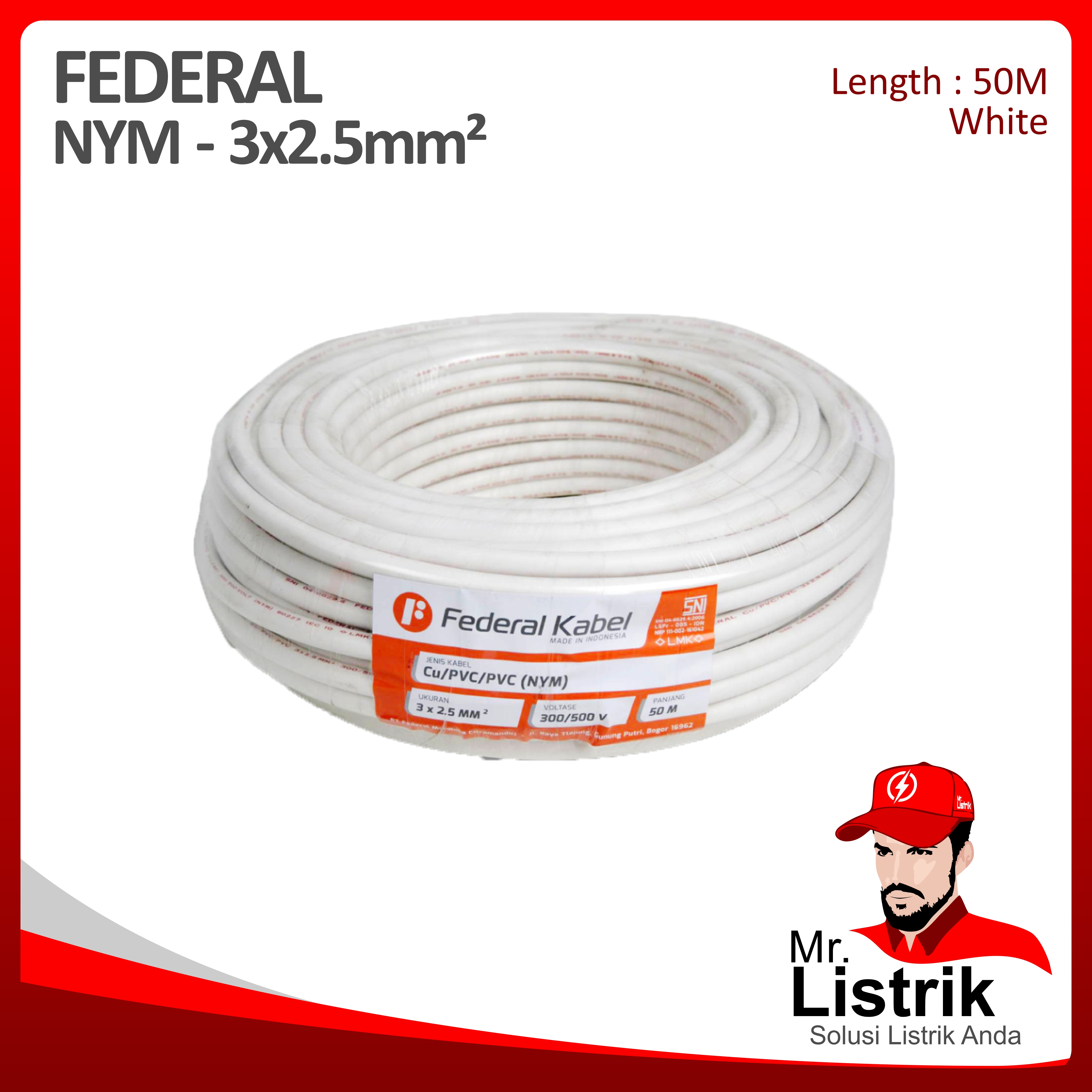 Kabel NYM Federal 3x2.5 mm² @50 Mtr