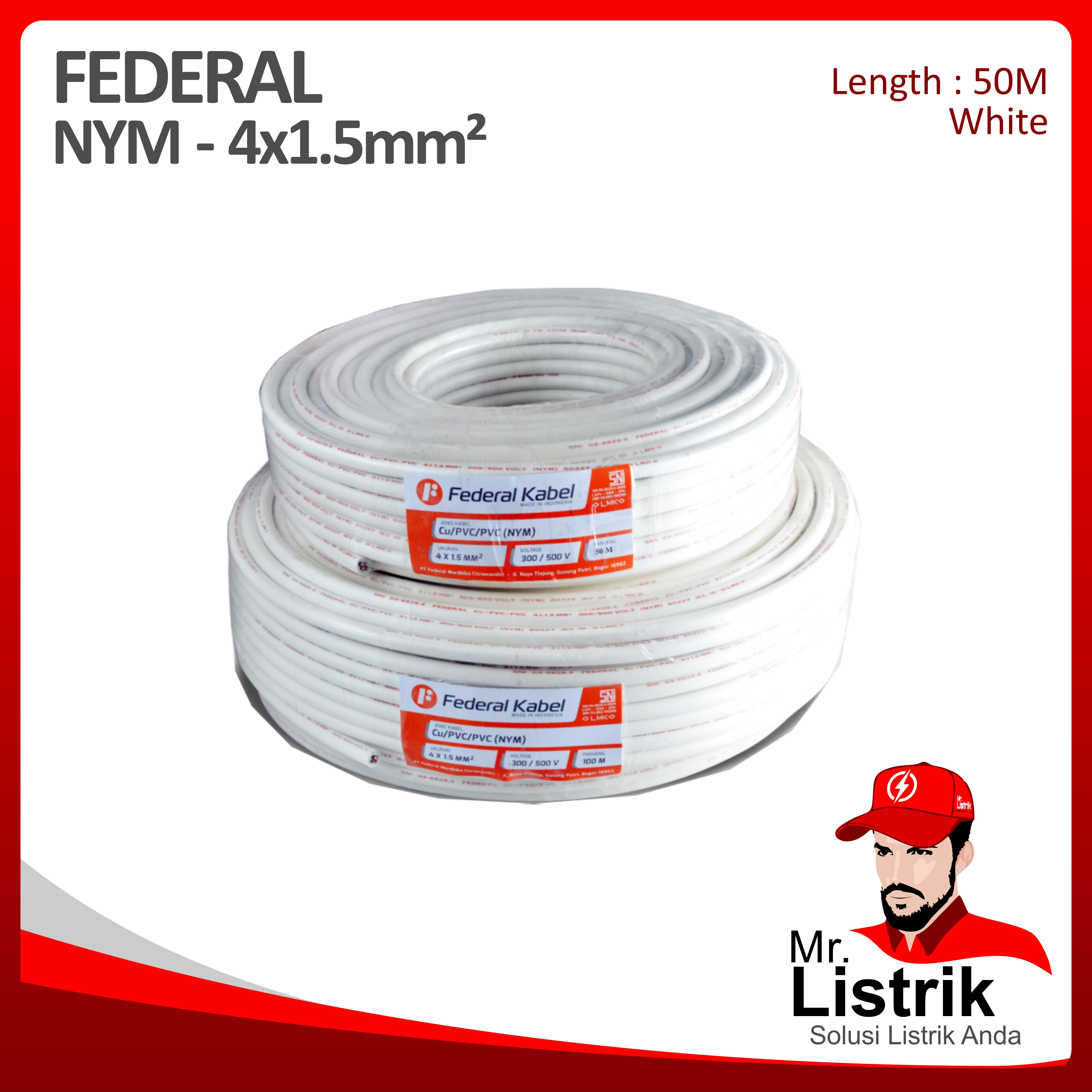 Kabel NYM Federal 4x1.5 mm² @50 Mtr