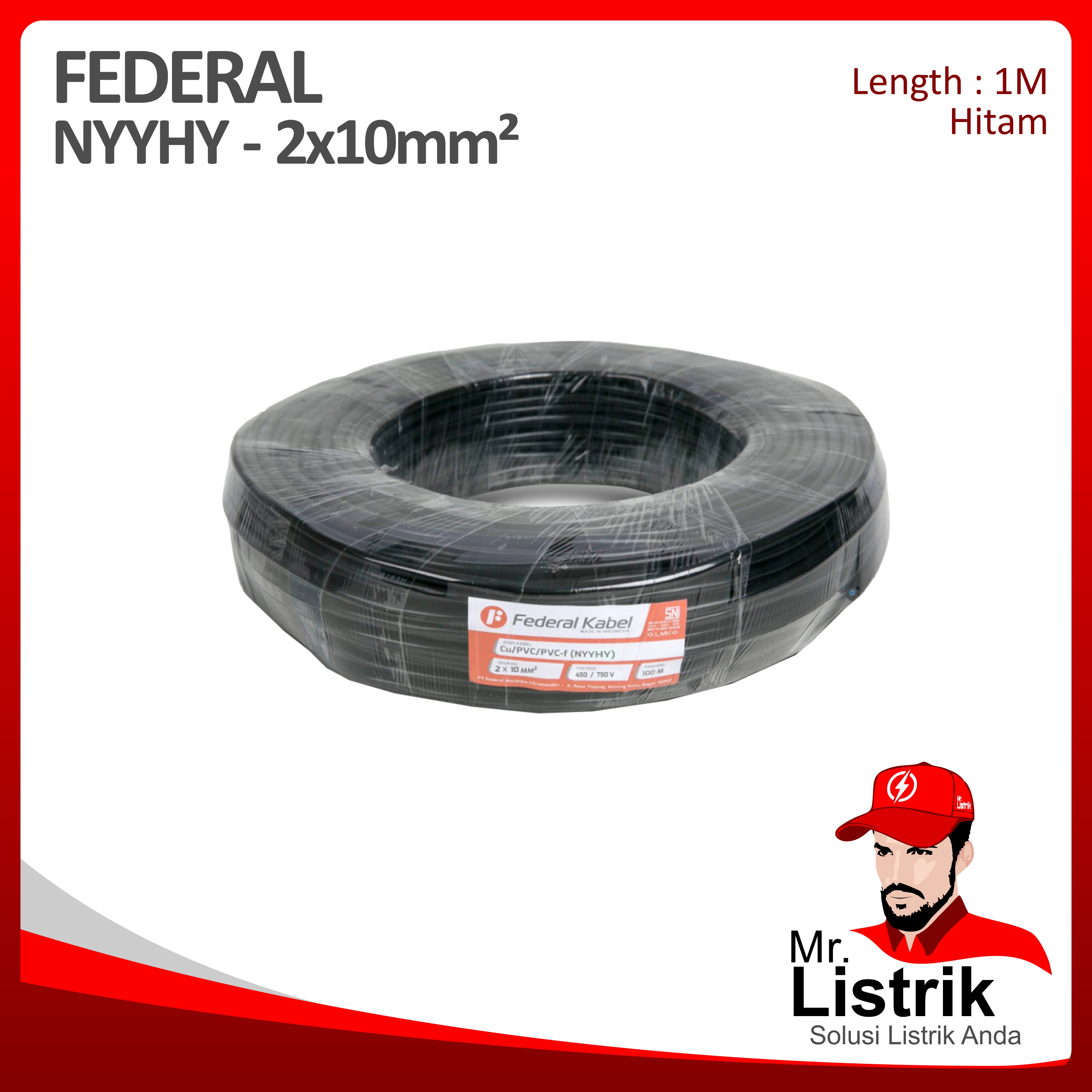 Kabel NYYHY Federal 2x10 mm² @1 Mtr