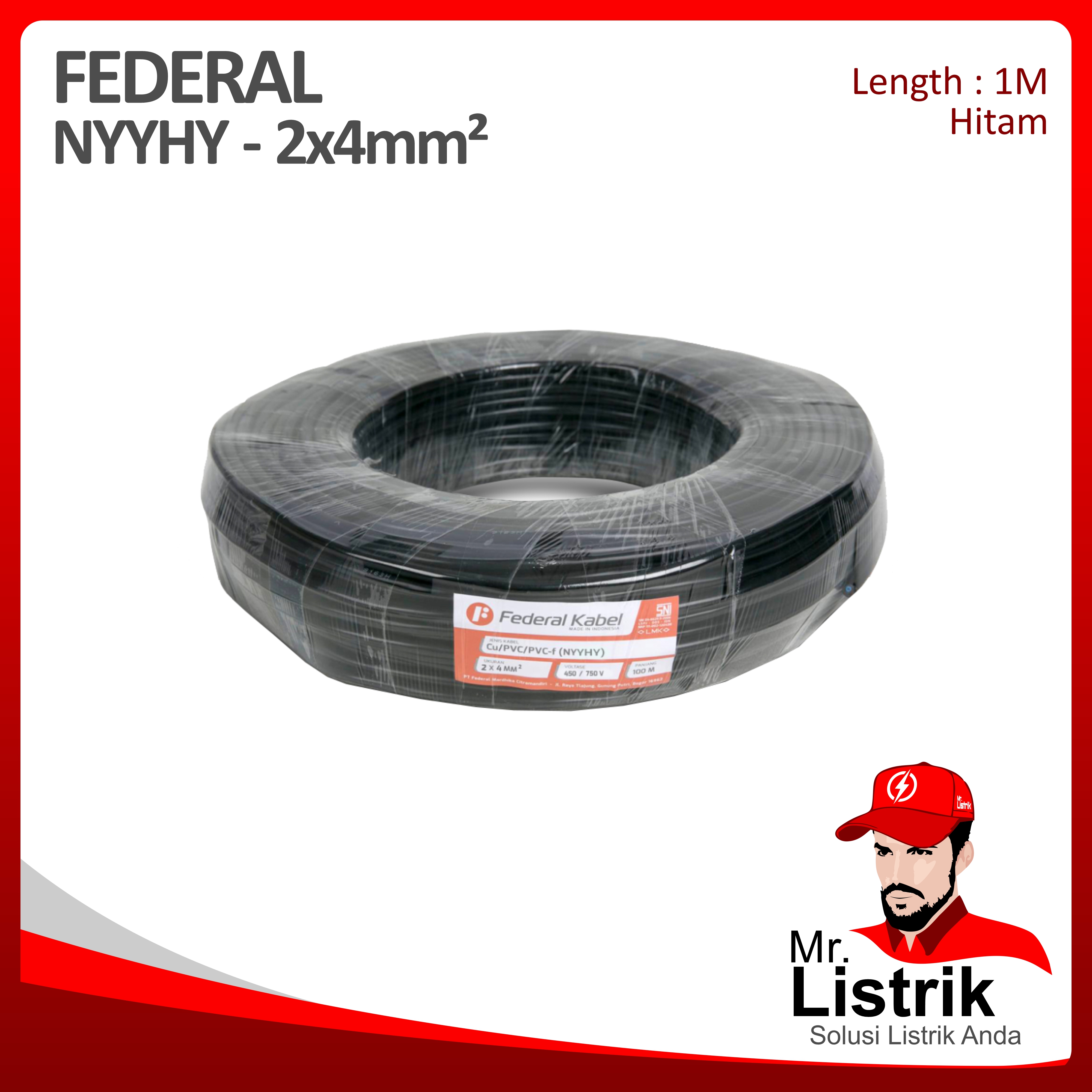 Kabel NYYHY Federal 2x4 mm² @1 Mtr