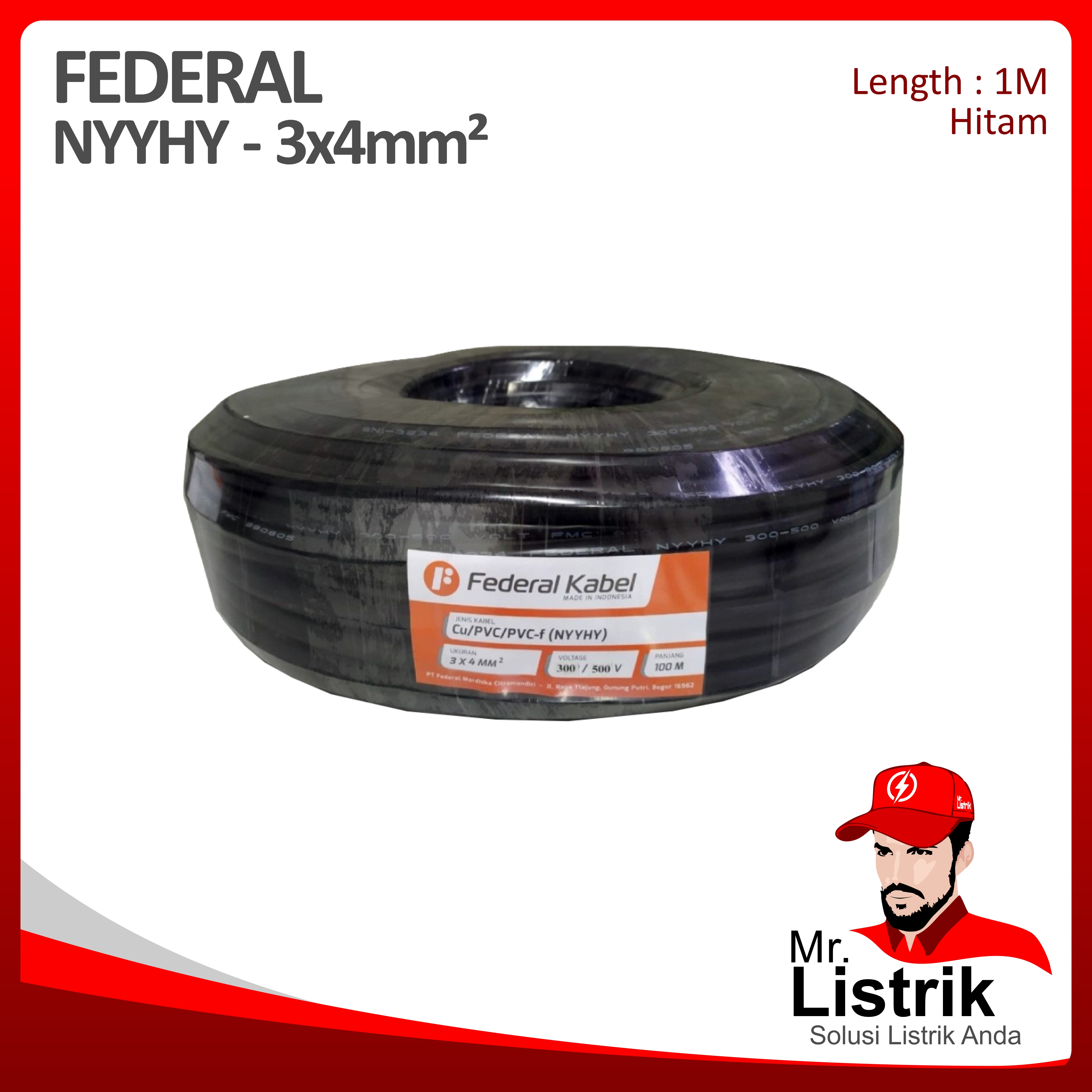 Kabel NYYHY Federal 3x4 mm² @1 Mtr