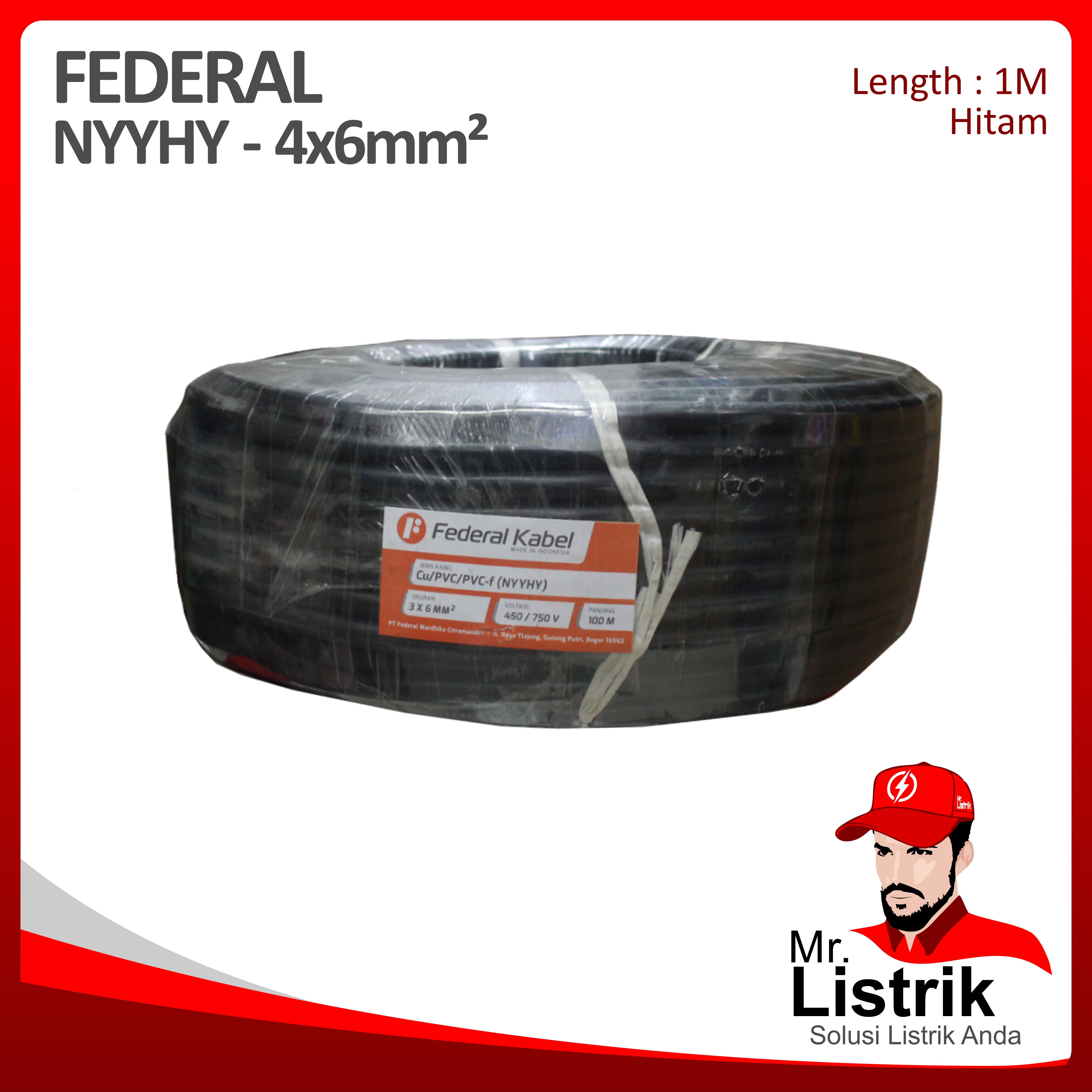 Kabel NYYHY Federal 4x6 mm² @1 Mtr