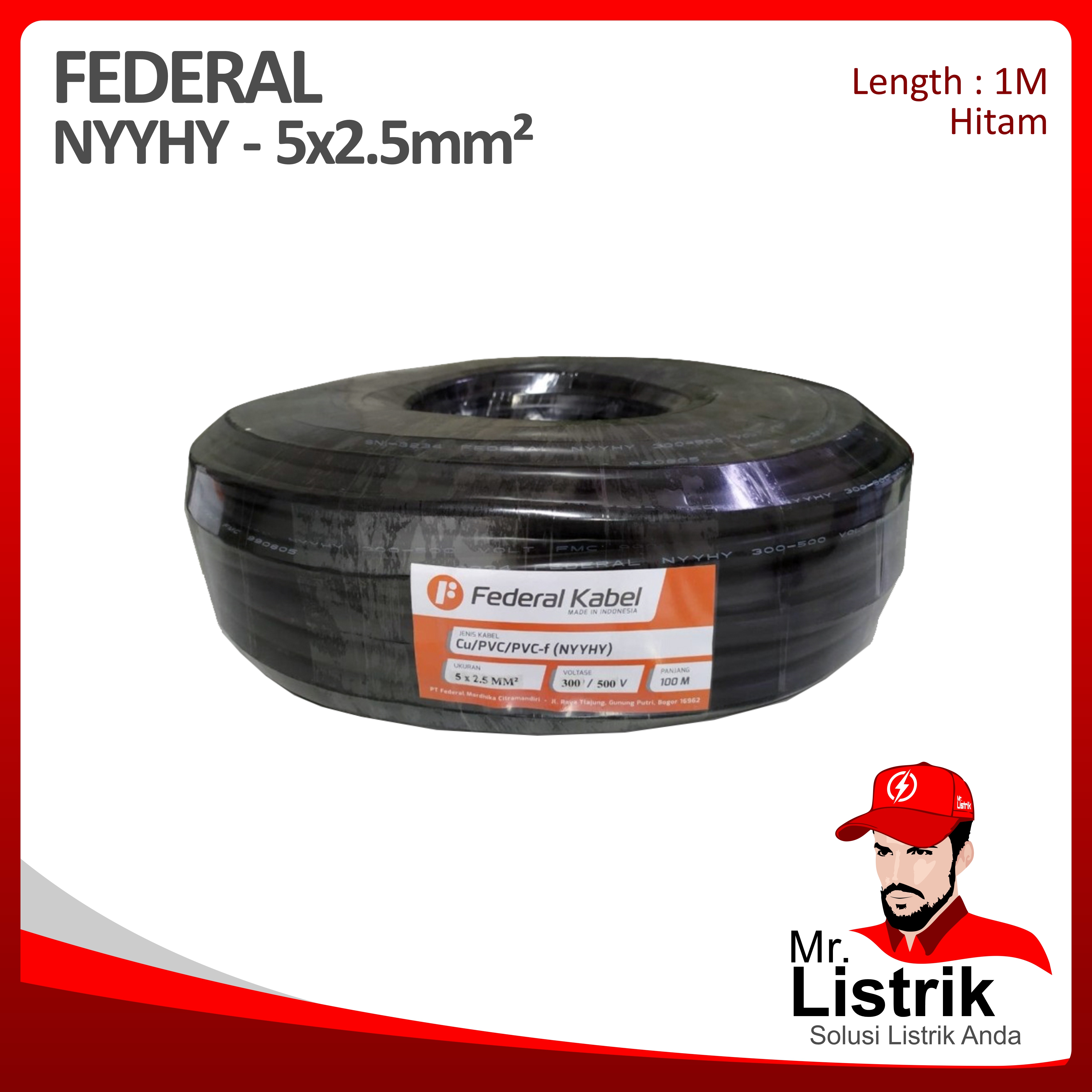 Kabel NYYHY Federal 5x2.5 mm² @1 Mtr