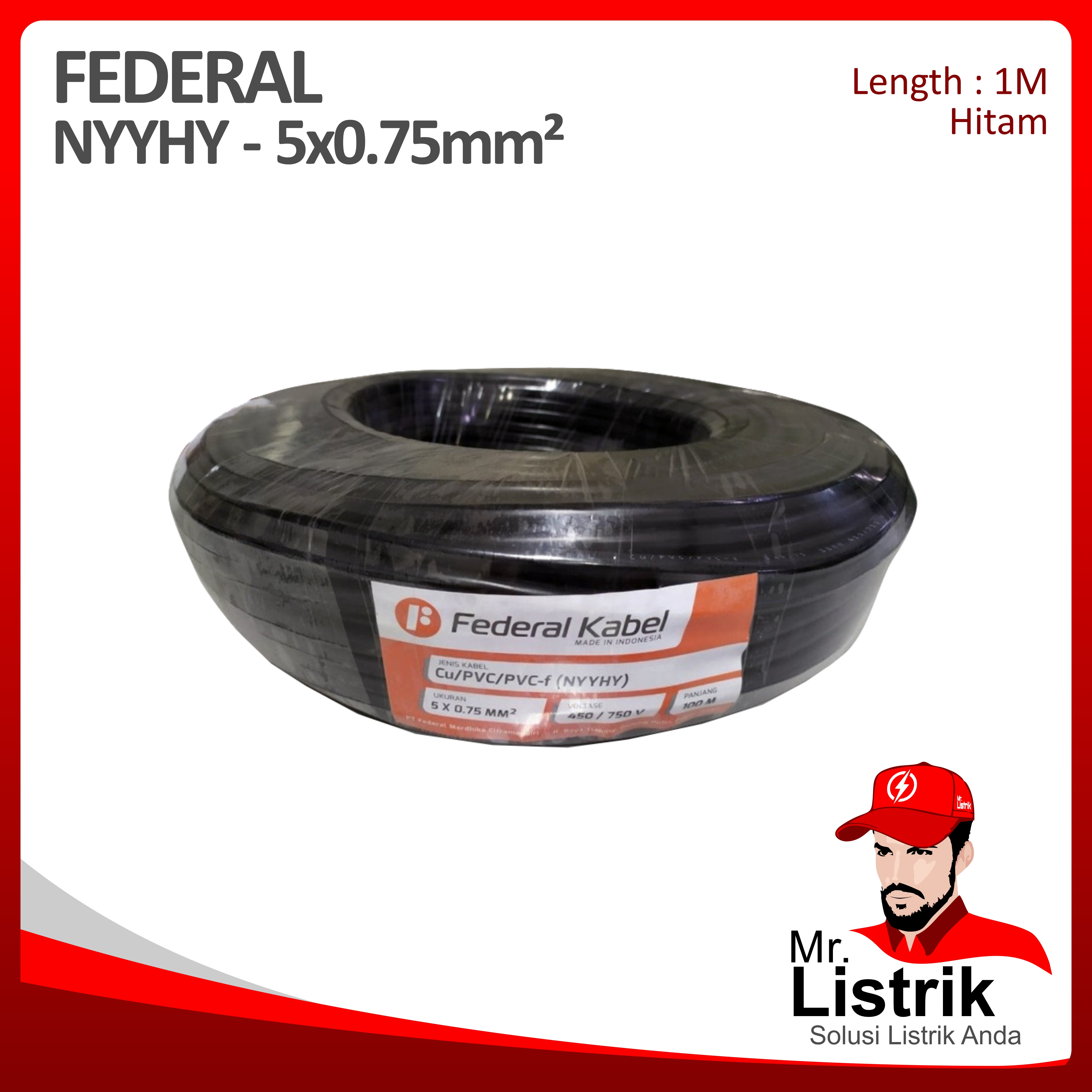 Kabel NYYHY Federal 5x0.75 mm² @1 Mtr