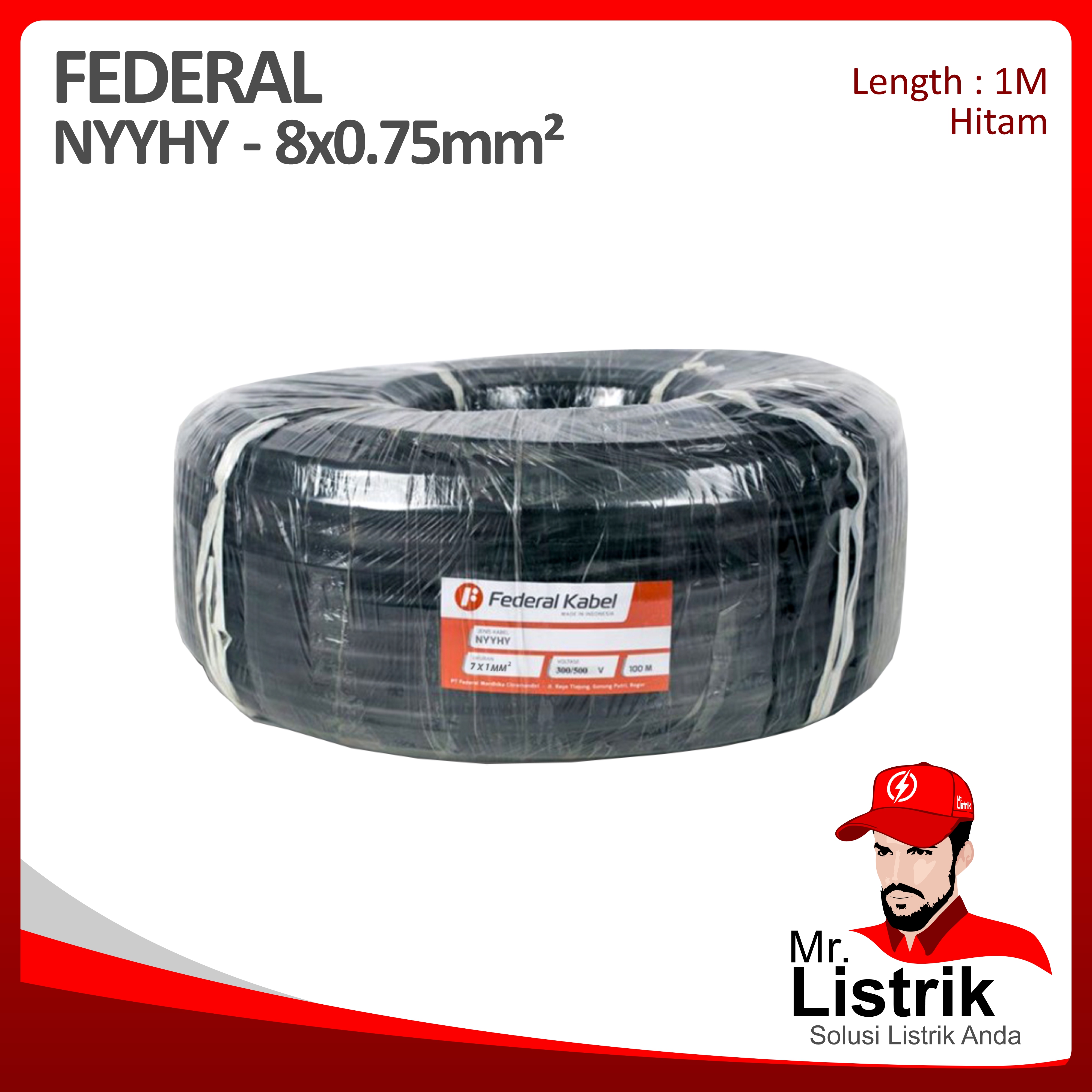 Kabel NYYHY Federal 8x0.75 mm² @1 Mtr