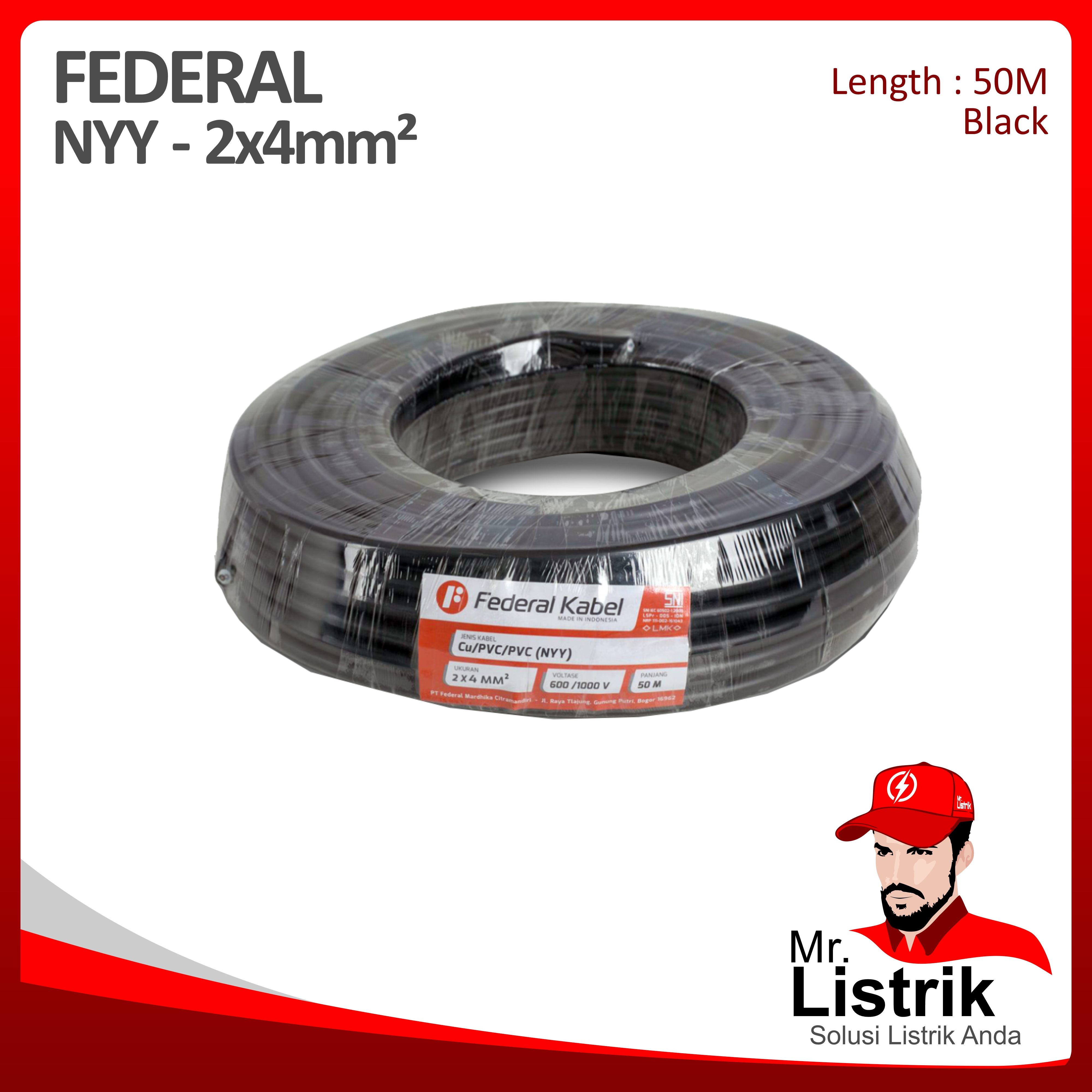 Kabel NYY Federal 2x4 mm² @50 Mtr