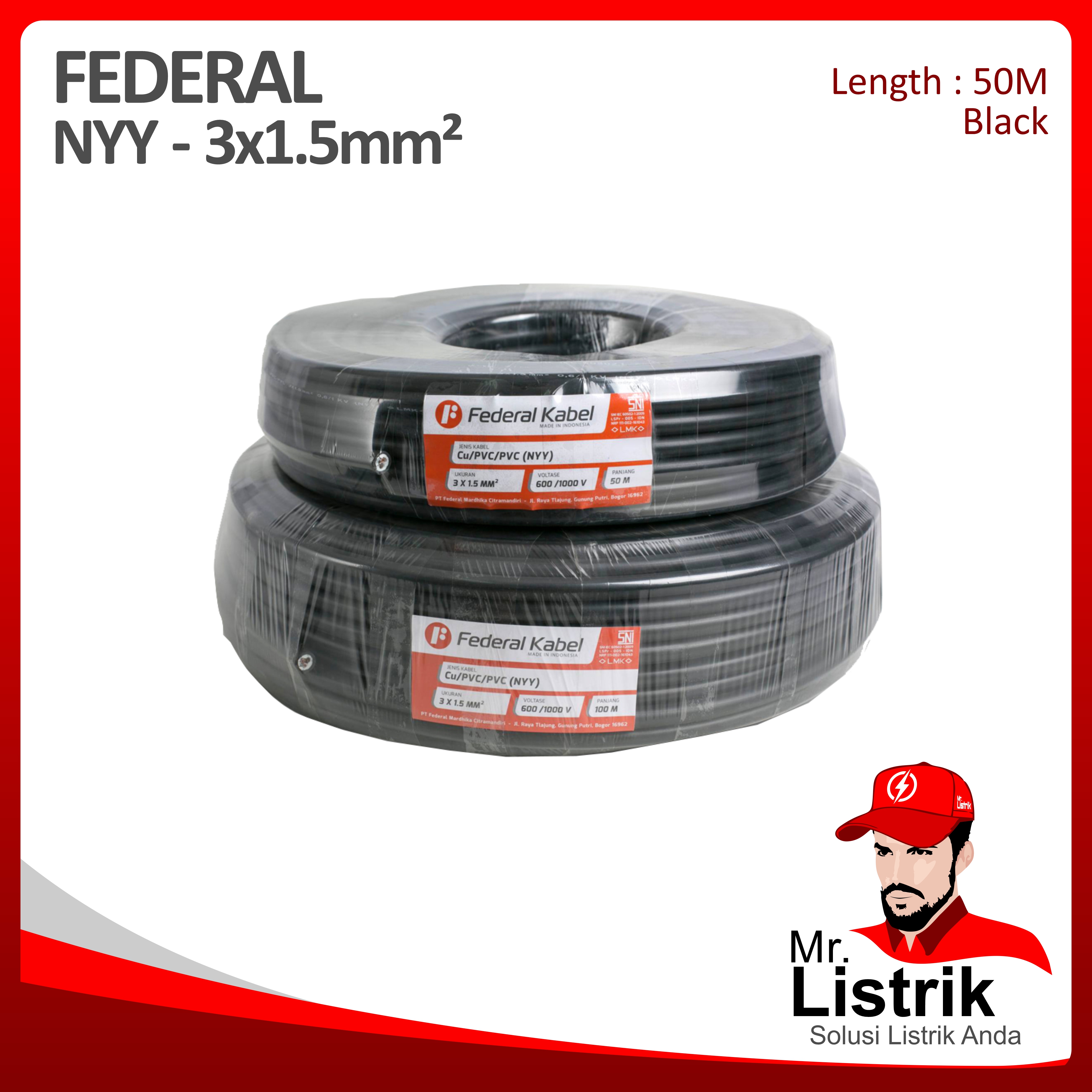 Kabel NYY Federal 3x1.5 mm² @50 Mtr