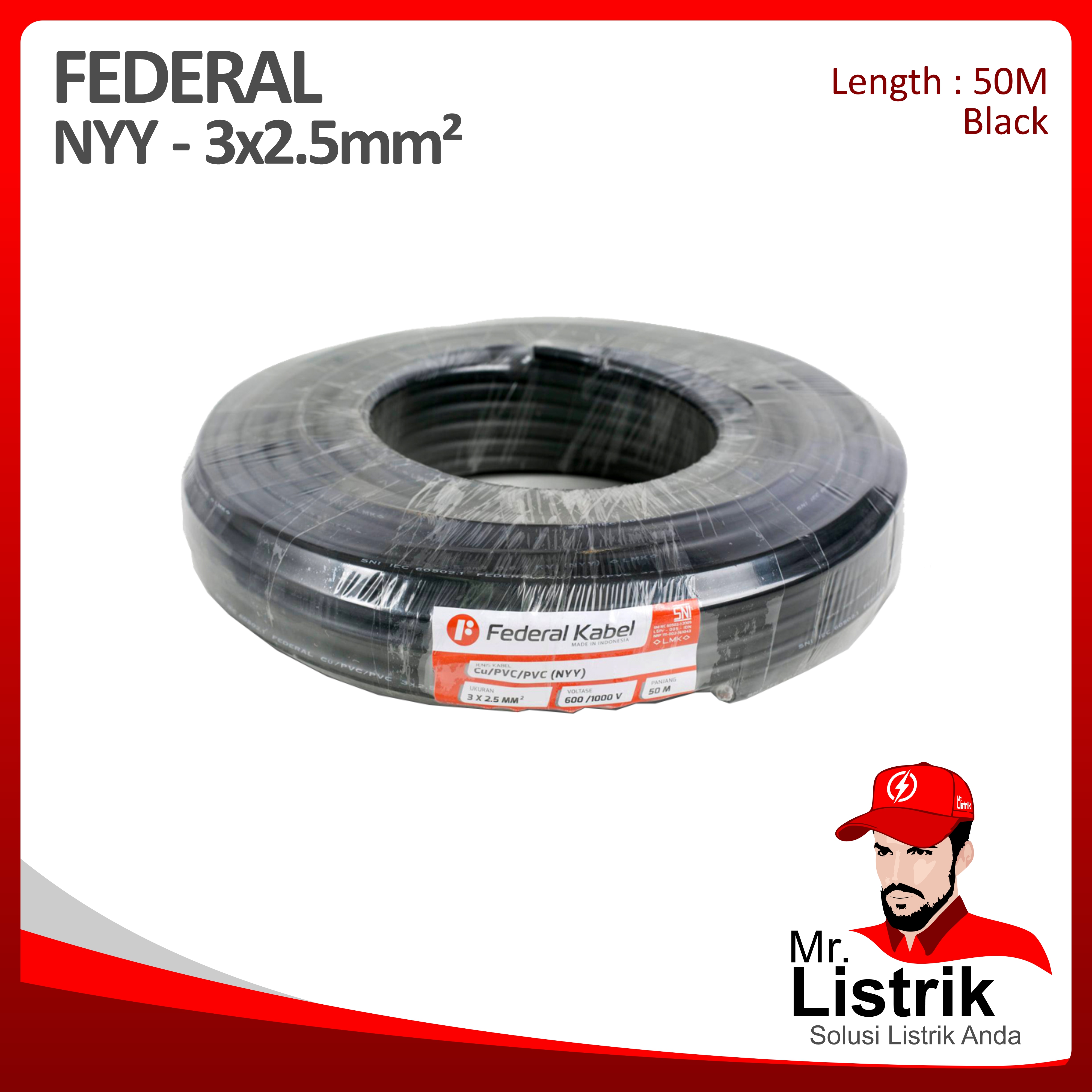Kabel NYY Federal 3x2.5 mm² @50 Mtr