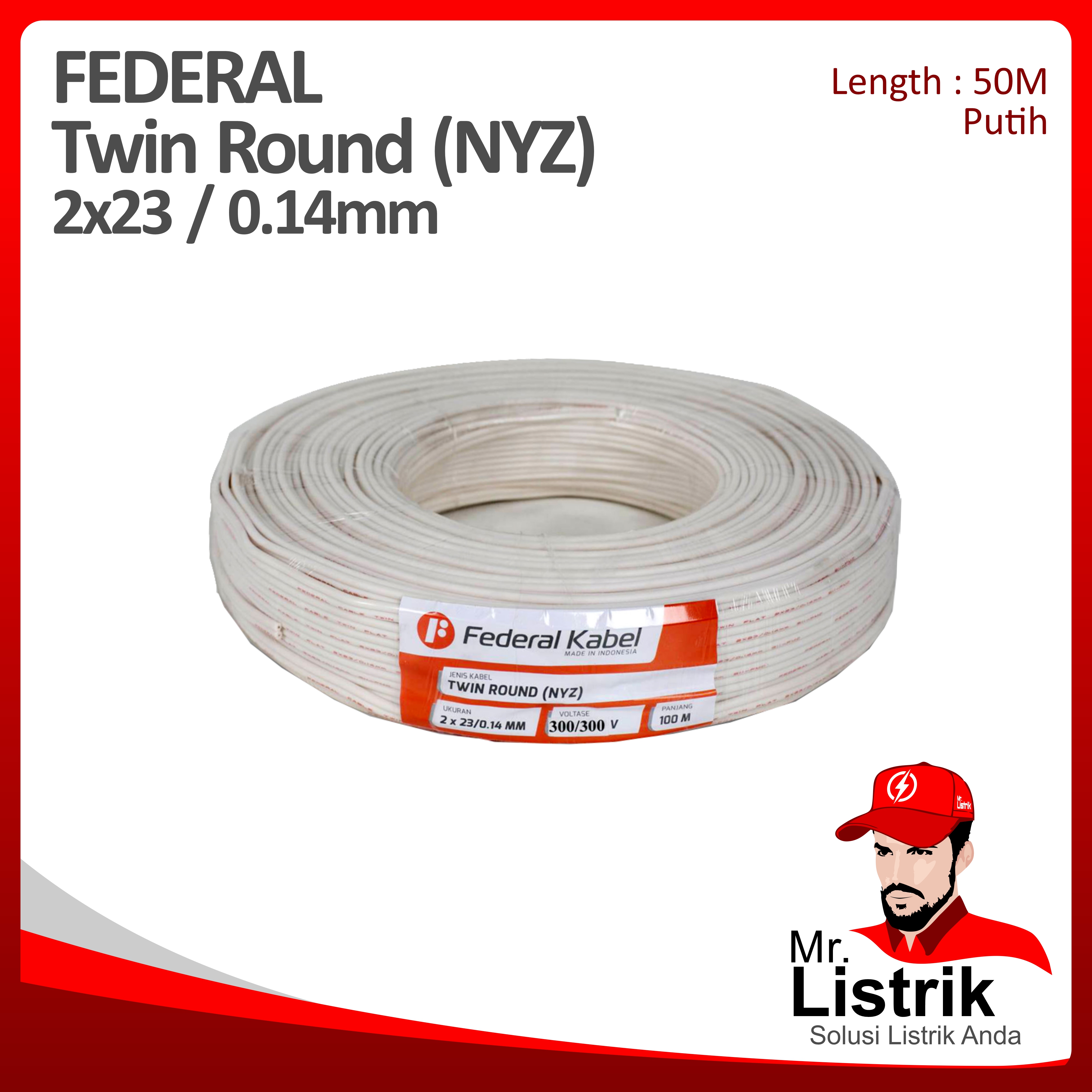 Kabel ROUND Federal 2x23 /0.14mm @50 Mtr