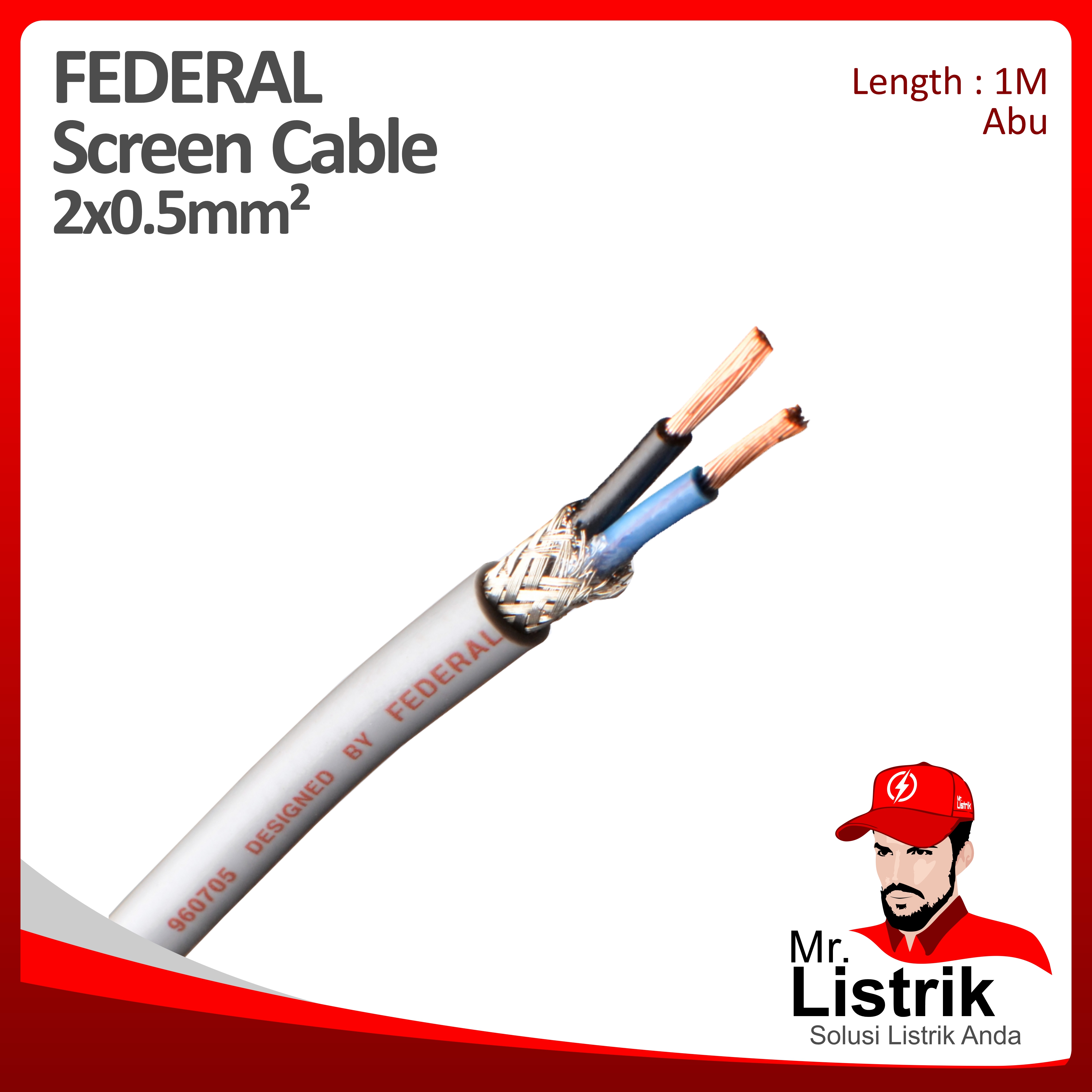 Kabel SCREEN Federal 2x0.5 mm² @1 Mtr