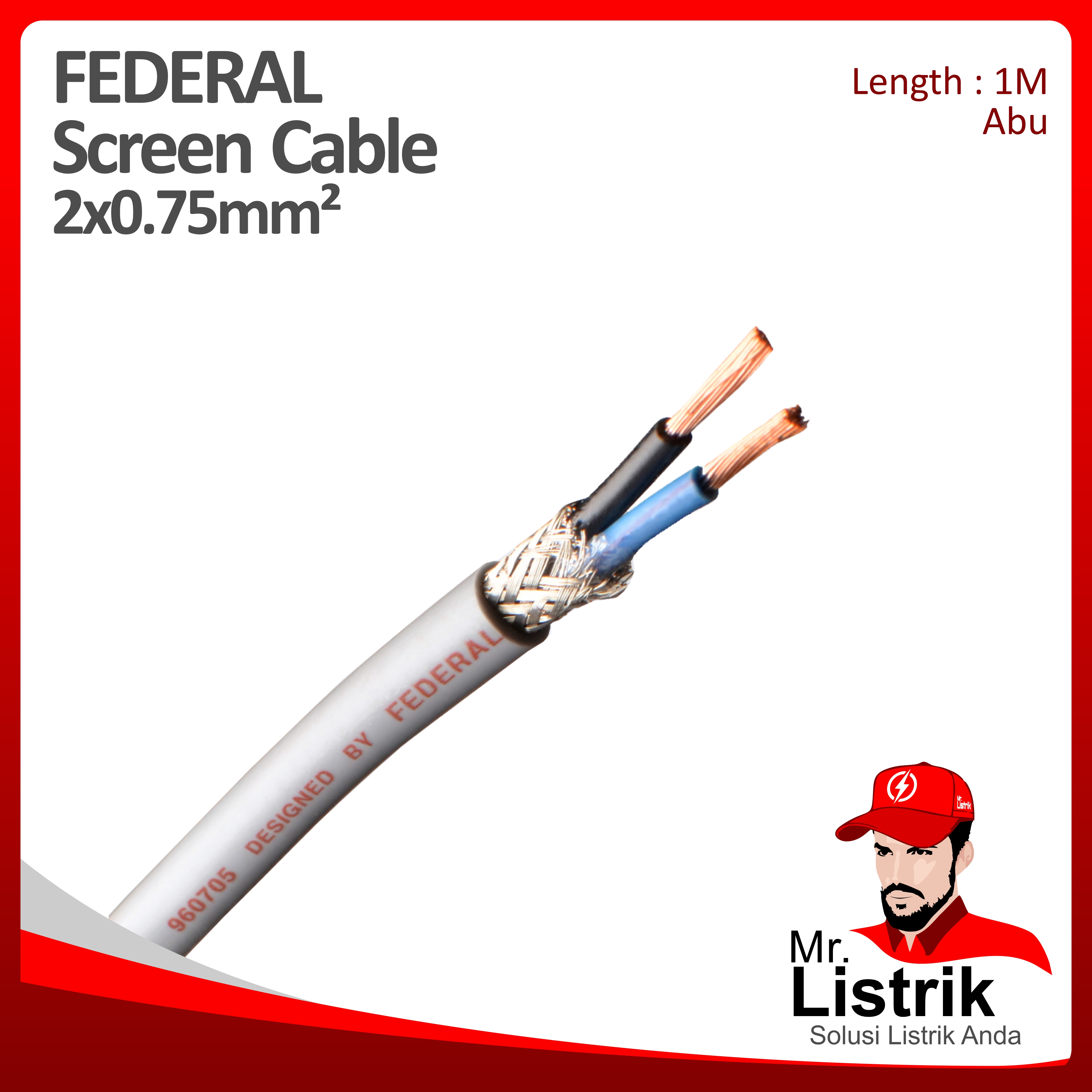 Kabel SCREEN Federal 2x0.75 mm² @1 Mtr