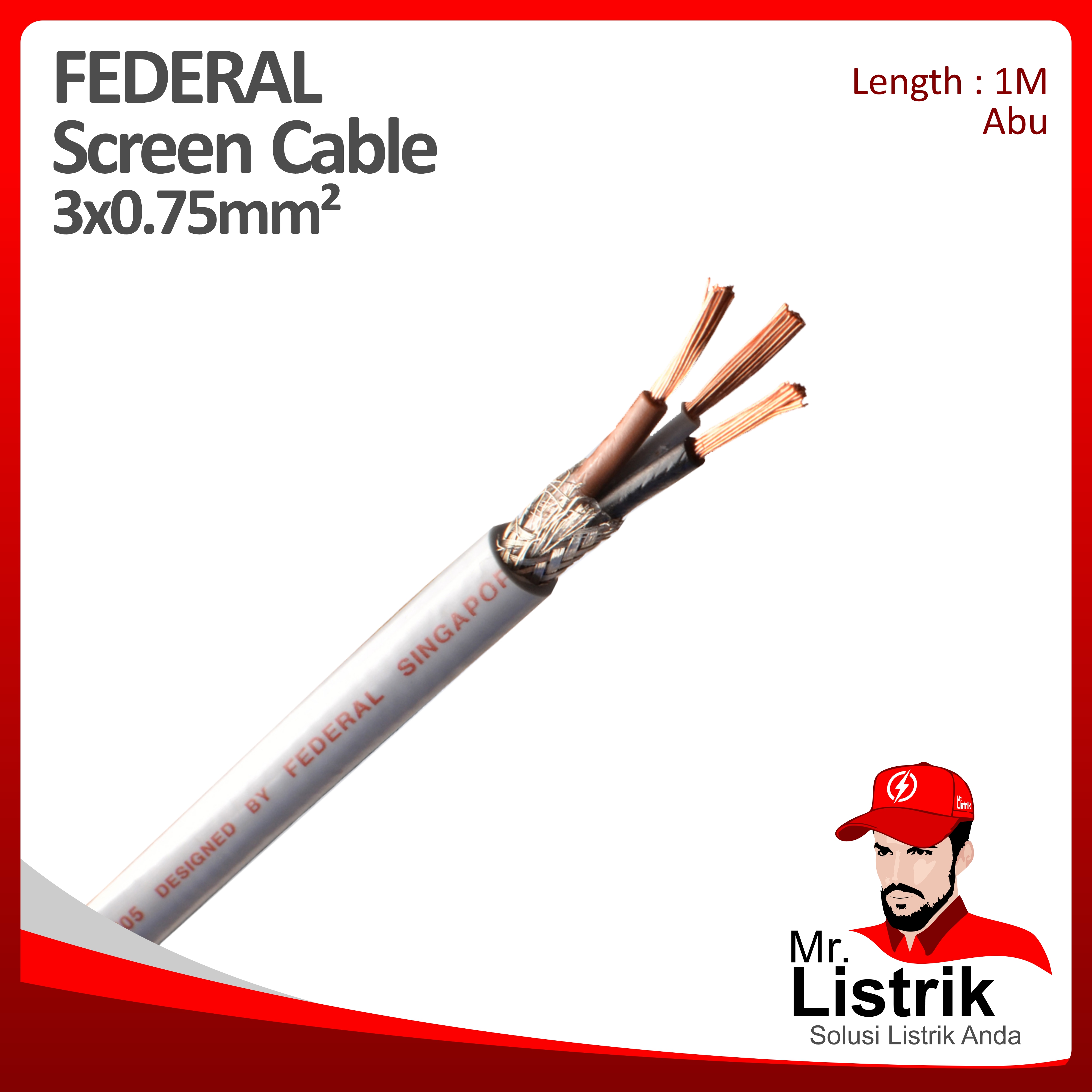 Kabel SCREEN Federal 3x0.5 mm² @1 Mtr