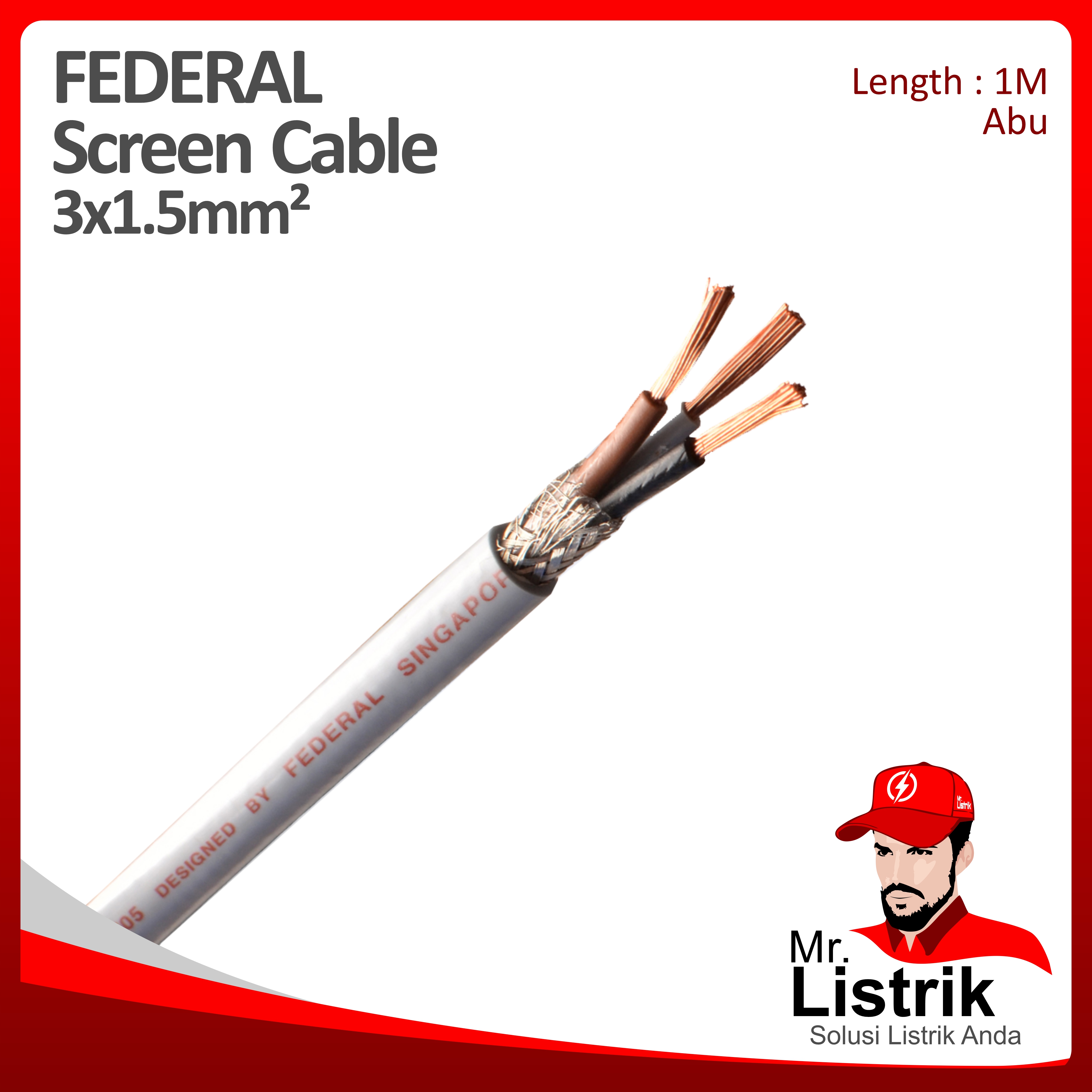 Kabel SCREEN Federal 3x1.5 mm² @1 Mtr