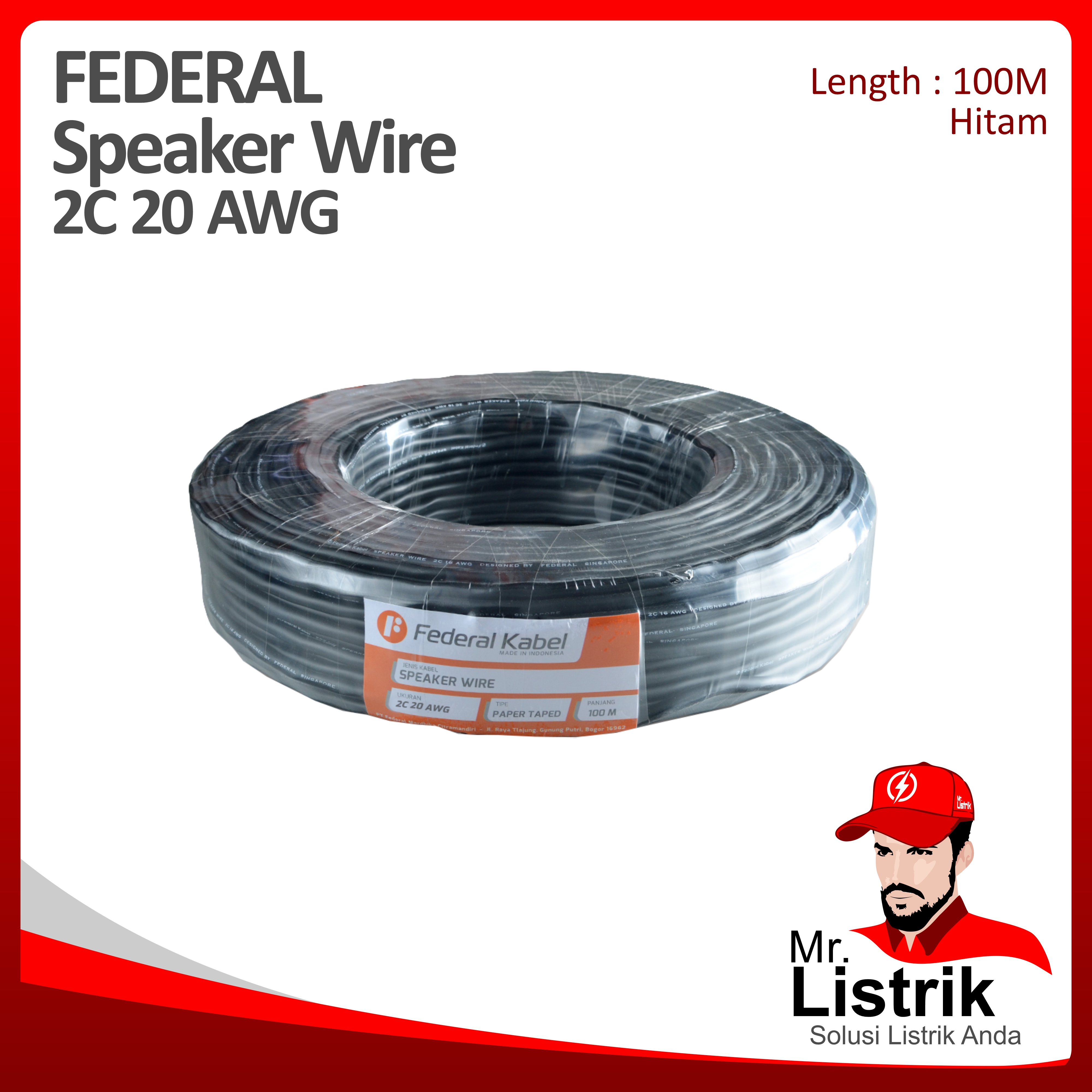 Kabel Speaker Wire Federal 2C 20 AWG  @100 Mtr