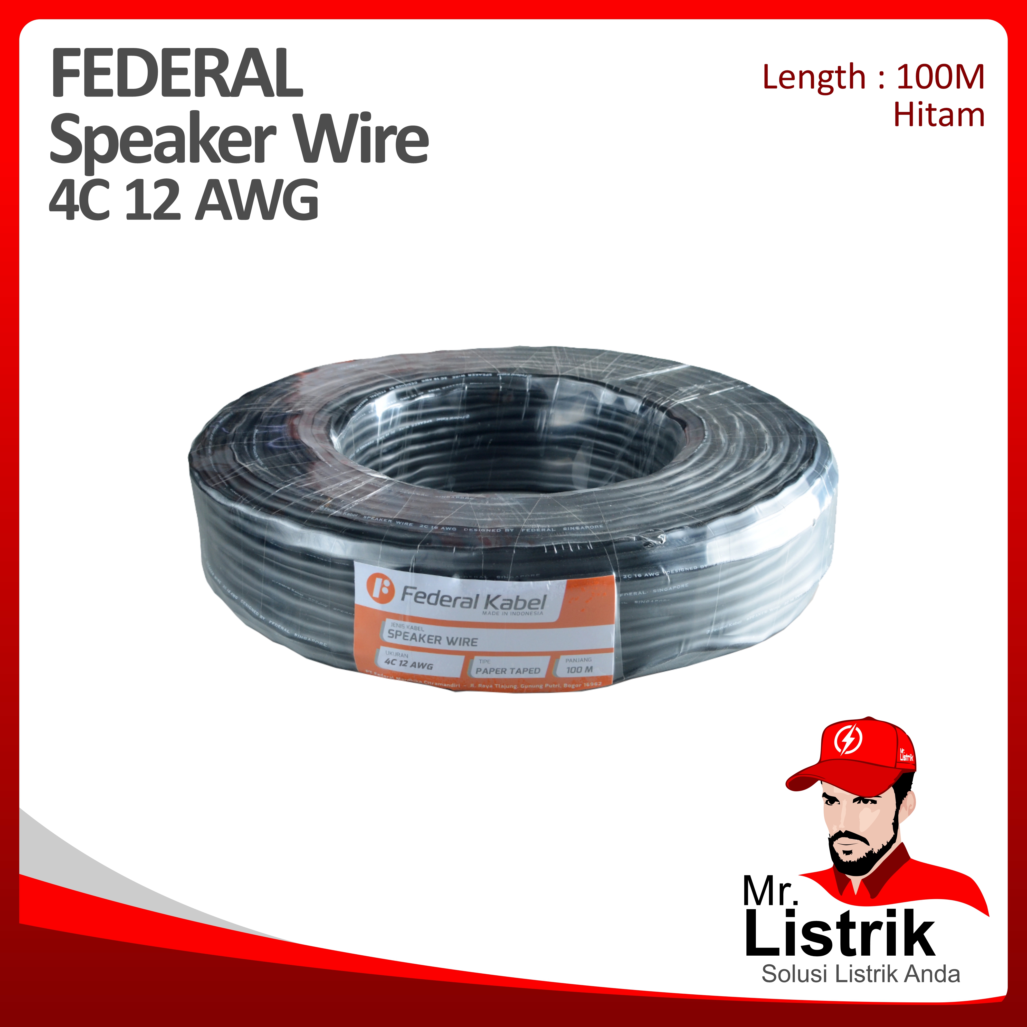 Kabel Speaker Wire Federal 4C 12 AWG  @100 Mtr