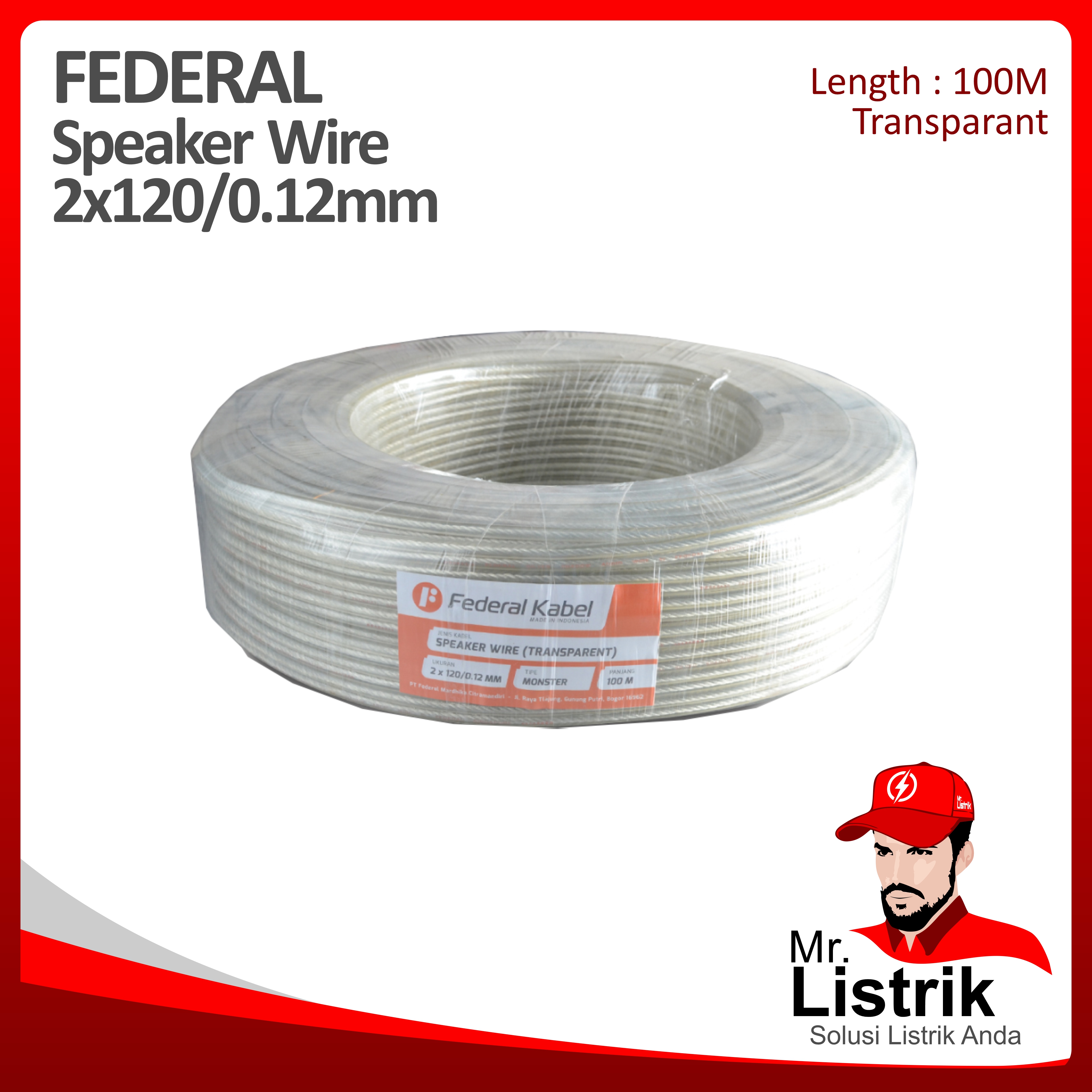 Kabel Speaker Wire (Monster) Federal 2x120 /0.12mm @100 Mtr
