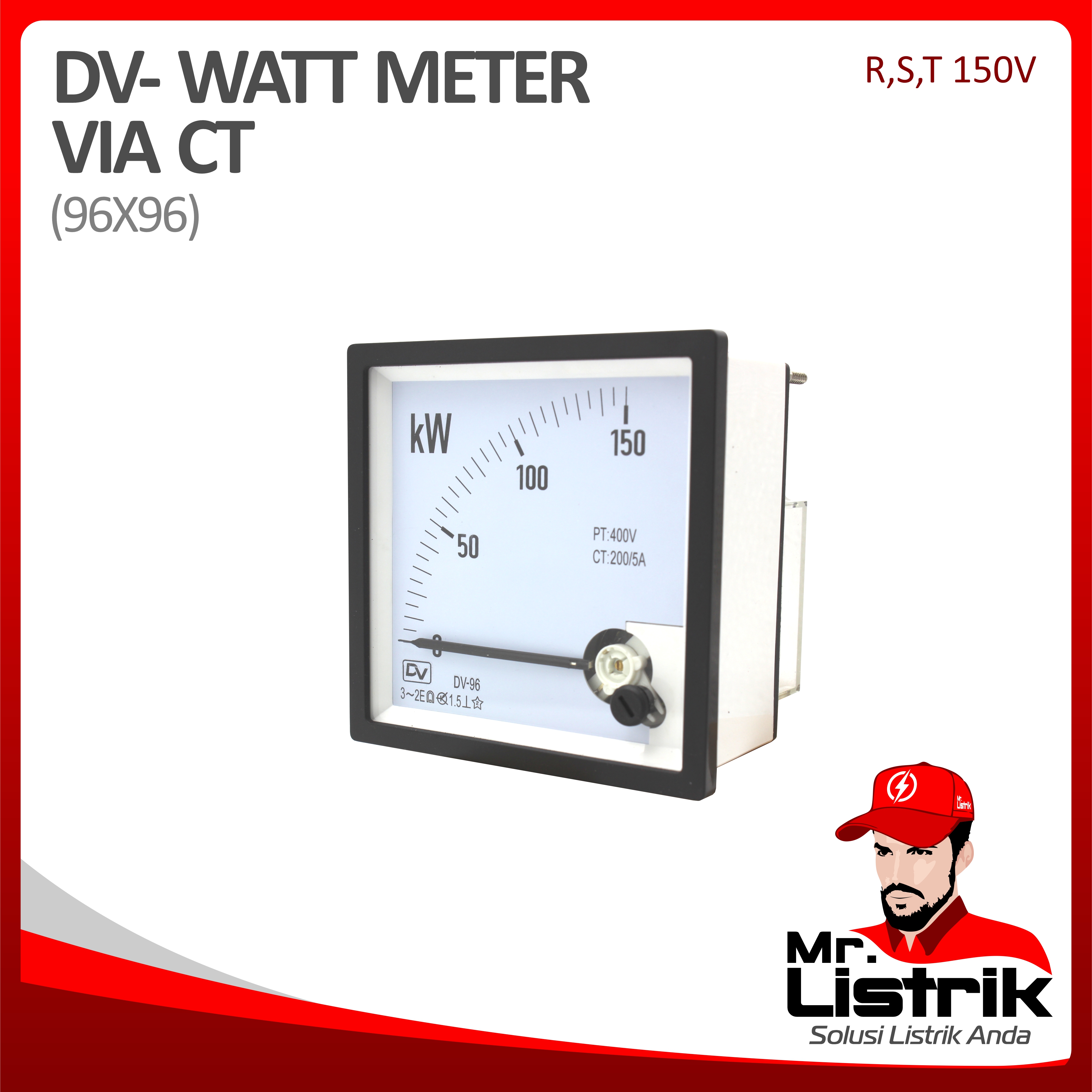 Wattmeter Via CT 3P DV 96x96