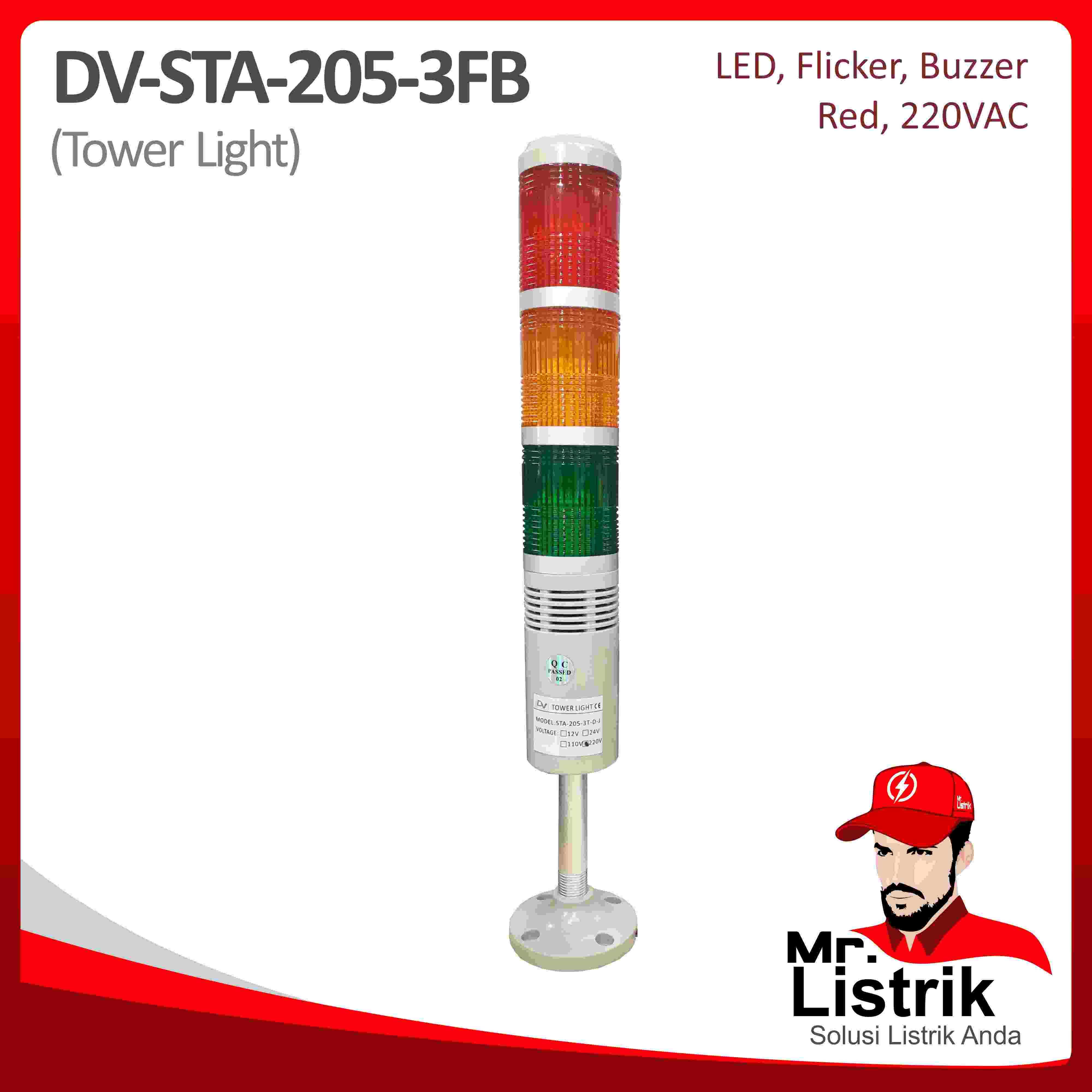 Tower Light LED Flicker Buzzer Red+Yellow+Green DV STA-205-3FB