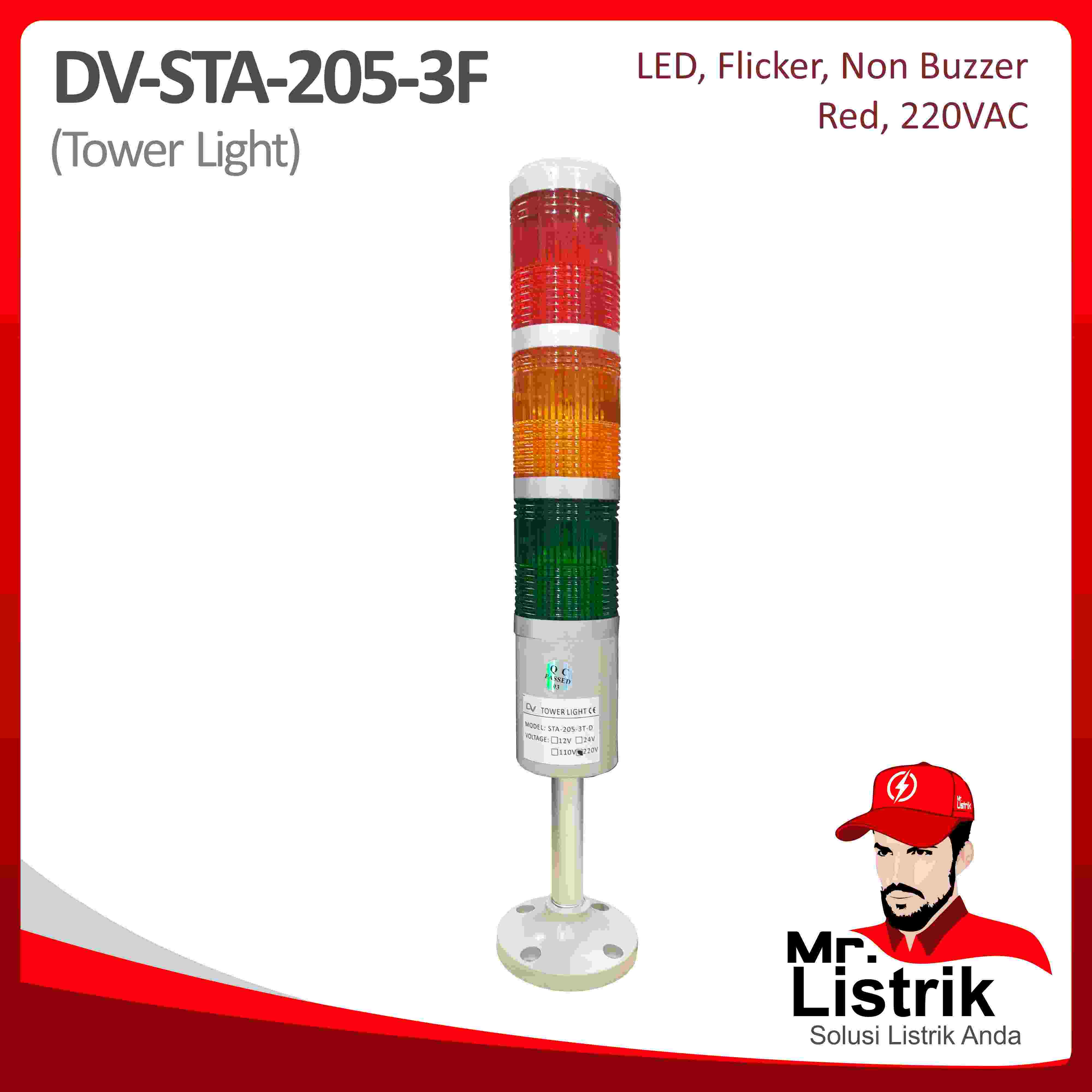Tower Light LED Flicker Red+Yellow+Green DV STA-205-3F